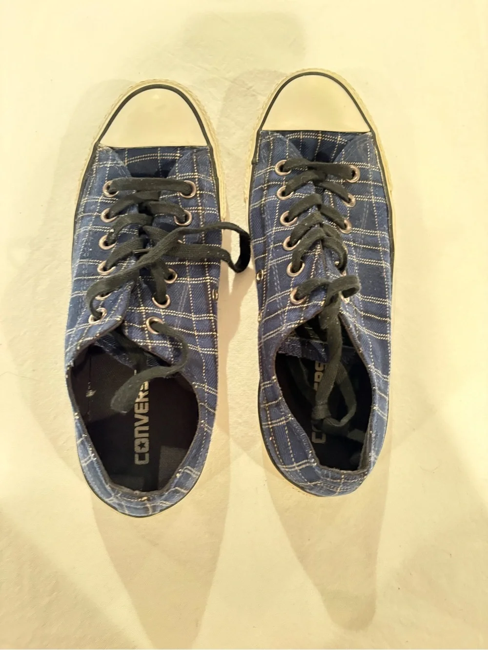 Converse Blue Plaid Low-Top Sneakers with Black Laces